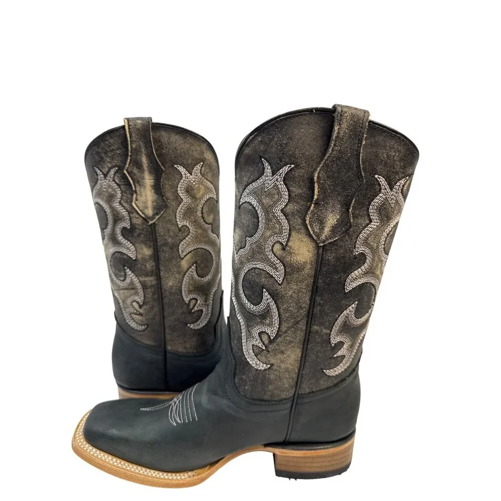 Circle G Unisex Kids Black Embroidered Western Boot Square‎ Toe ( J7111) Size 5